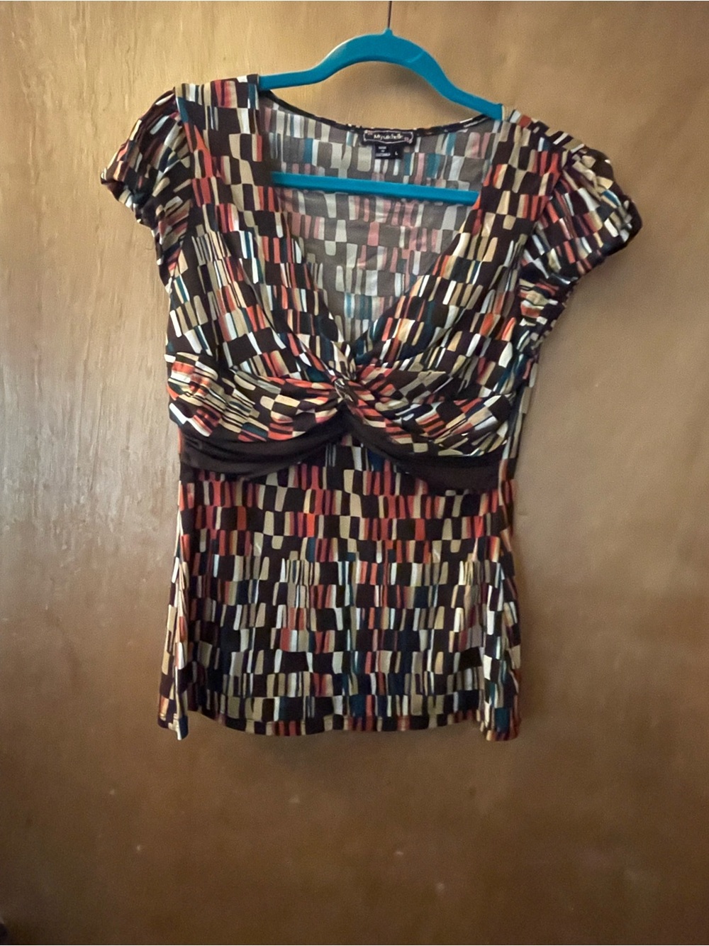 My Michelle Black Multi-Color Twist Front Blouse